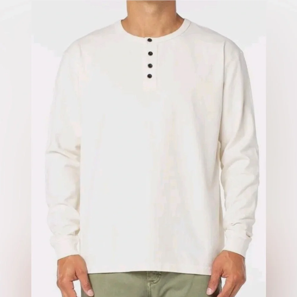 SANCTUARY OFF WHITE IVORY CREAM HENLEY SWEATER MENS - Picture 1 of 2